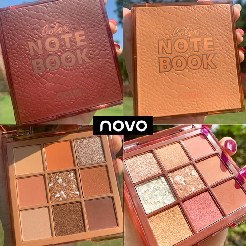 NOVO Notebook Pearl Sequins Shimmer Eyeshadow Palette Glitter Matte Eye Shadow Powder Waterproof Nude Eyes Cosmetics 9 Colors