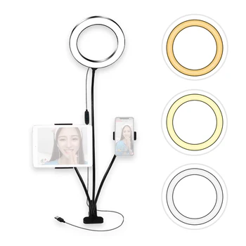 

Photography 8 Inch 3200K-5500K Diammable Ring Video Light 10 Level CRI 90+ w/ Pad Holder Phone Holder for YouTube Video Vlogging