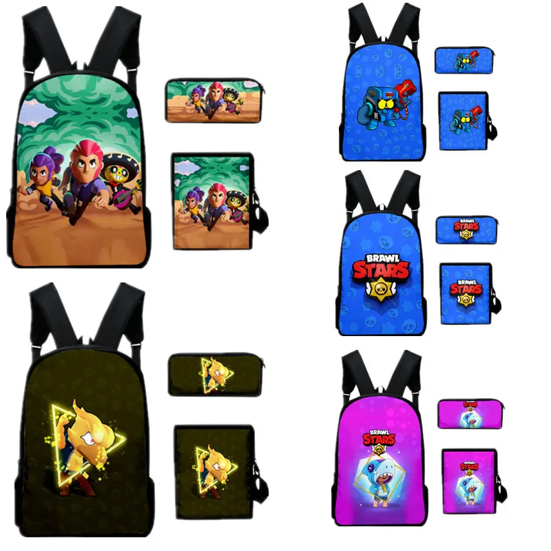 

Large capacity 3D Brawl Stars nylon waterproof backpack set anime character double gun reward children backpack computer bag