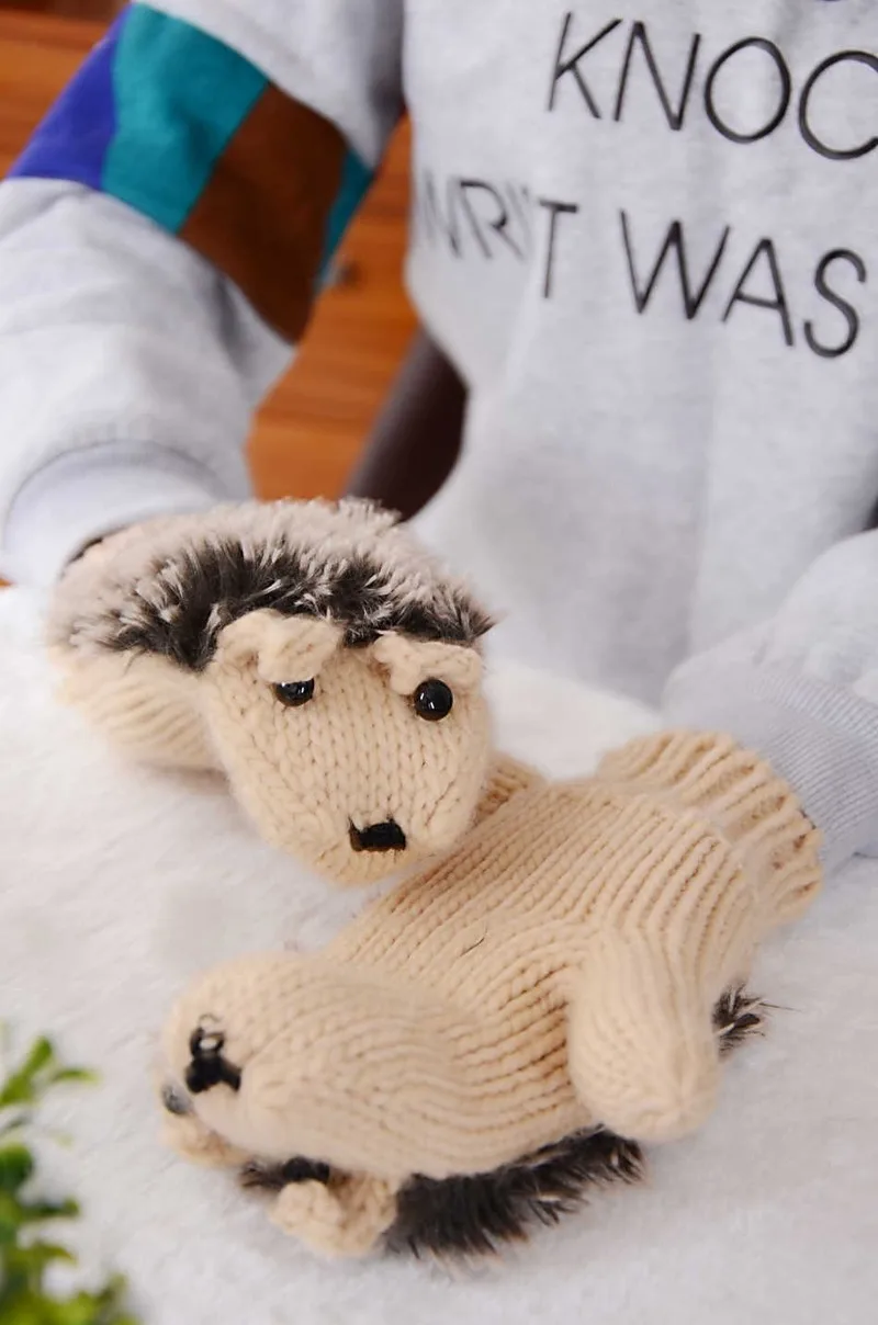 new Fashion Womens Cartoon Hedgehog Gloves Thicken Winter Hand Warmer Knitted Wrist Mittens-85
