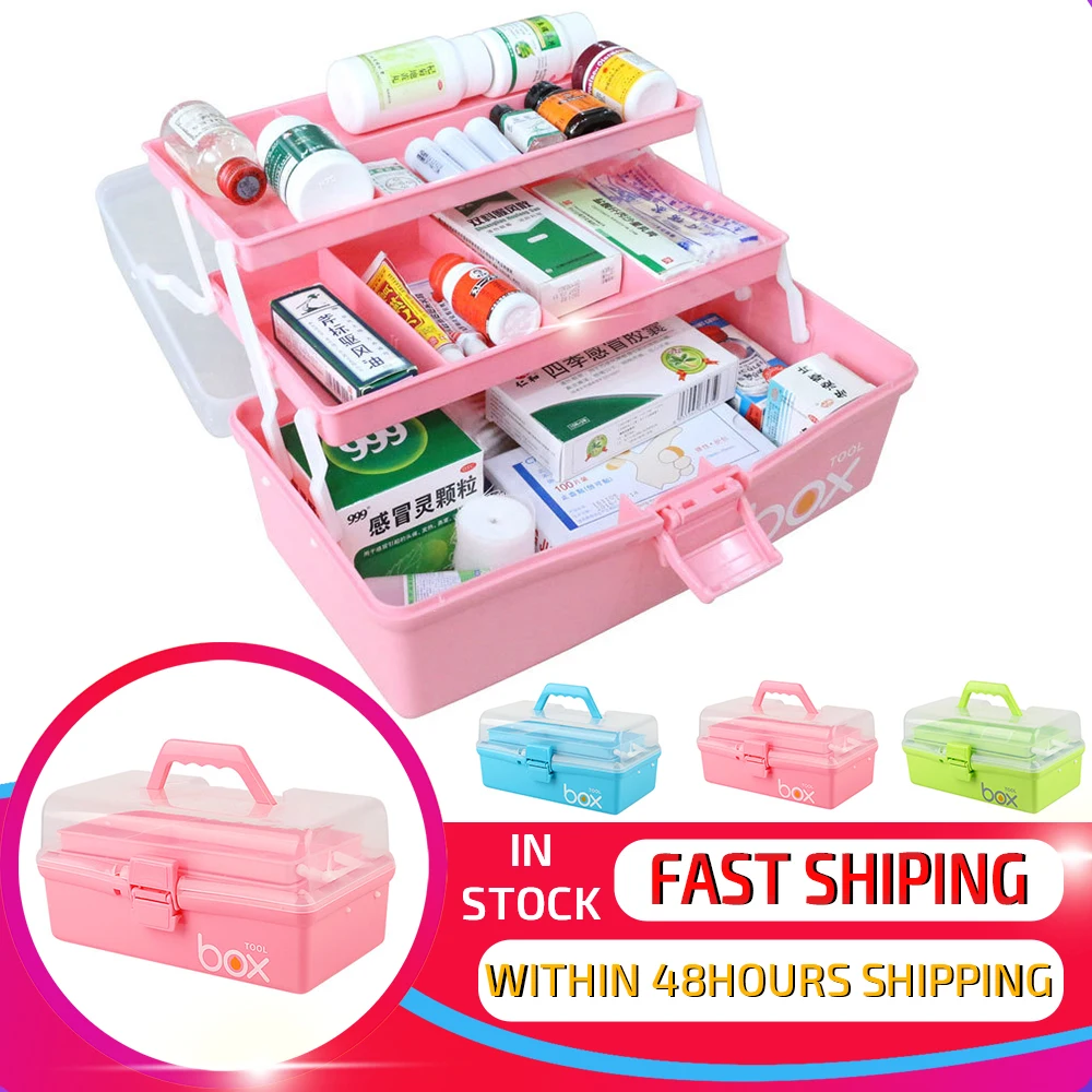 

DINIWELL Three-Tier Medicine Box First Aid Kit Plastic Folding Medical Chest Organizer For Makeup Stationery Storage Boxes