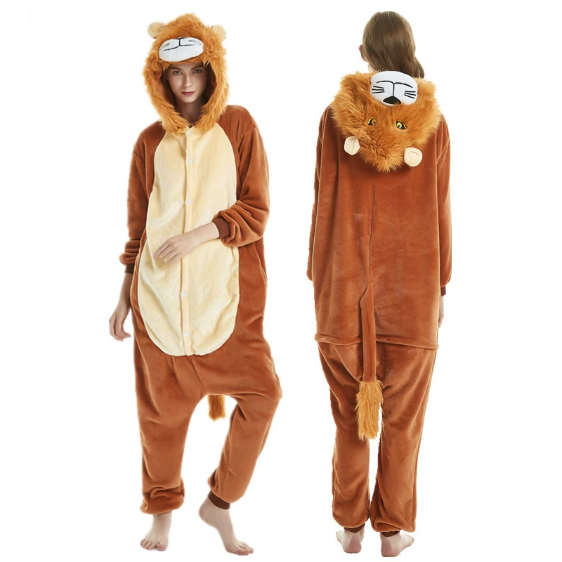 New Style Women Pajama Suit Kigurumis Animal lion  Sika deer Onesie Homewear  Sleepwear Flannel Adult Pijamas Party Costume
