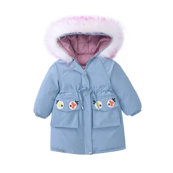 

children's clothing girl cotton-padded winter clothes large children Korean waist long foreign-style cartoon cotton-padded