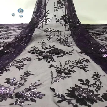 

2019 High quality tulle lace fabric embroidery lace African French net lace fabric with sequins for wedding party dress xb82-470