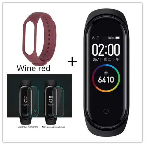 wine red Xiaomi mi смарт-браслет 4, 3 цвета, AMOLED экран, mi Band 4, Smartband, фитнес-браслет, Bluetooth, спортивный, водонепроницаемый, SM - Цвет: wine red