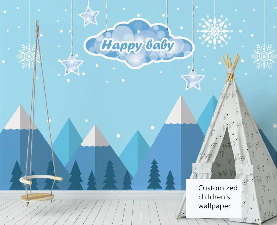 Childrens room background wallpaper Customized modern Nordic hand painted pink clouds starry sky 15 QQ截图20200513231519
