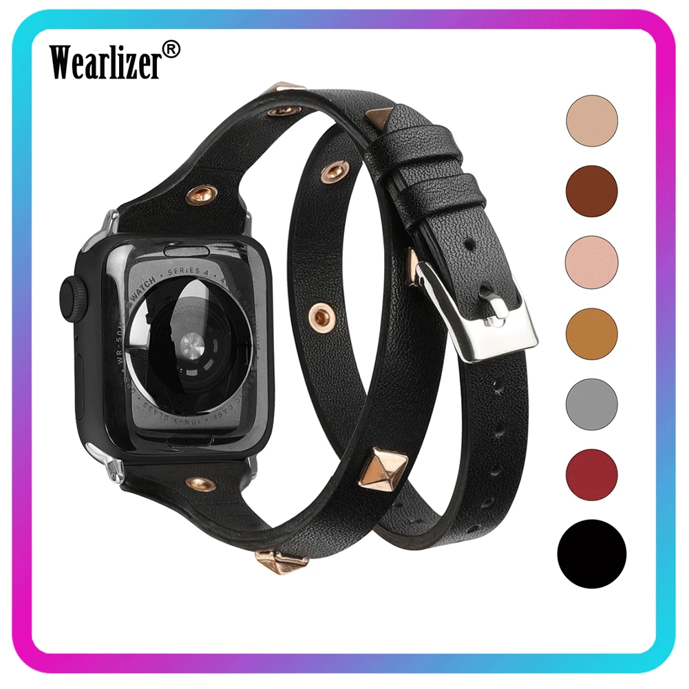 Double Tour Wraps Strap for Apple Watch Studded with Rivet Watch Bands 38mm 42mm Women for iWatch Series 5/4/3/2/1 40mm 44mm
