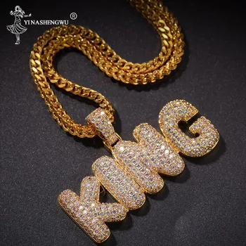 

Name Necklace Gold For Men Customize Bubble Letters Pendant Rose Gold Color Commission Gift Men Jewelry Cuban/Rope Chain Fashion