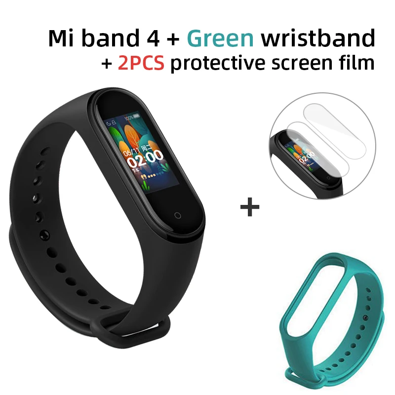 Xiaomi mi band 4 Смарт-часы глобальная версия фитнес браслет с пульсометром активности фитнес-трекер Смарт браслет здоровья цветной дисплей новинка умный шагомер с измерением давления - Цвет: Add Green n 2PCS