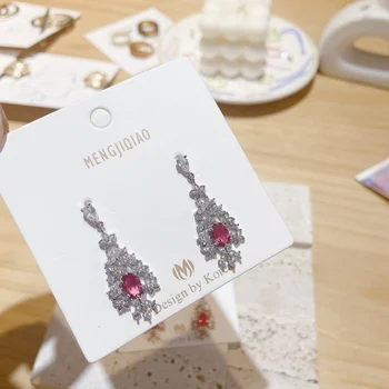 

MENGJIQIAO Korean Dliecate Micro Pave Zircon Flower Drop Earrings For Women Girls Fashion Red Crystal Boucle D'oreille Jewelry