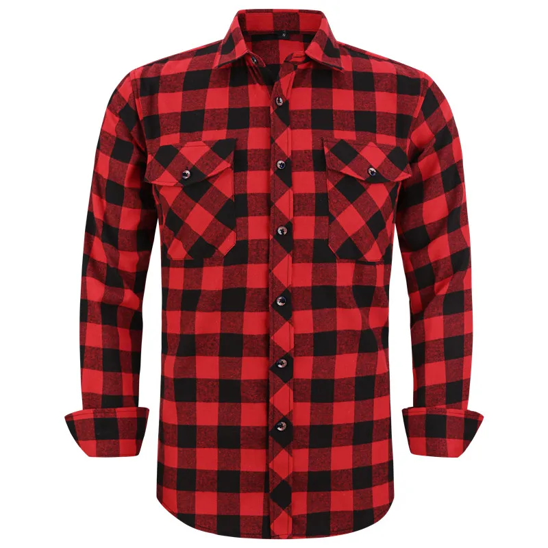 2022 New Men's Plaid Flannel Shirt Spring Autumn Male Regular Fit Casual Long-Sleeved Shirts For (USA SIZE S M L XL 2XL)