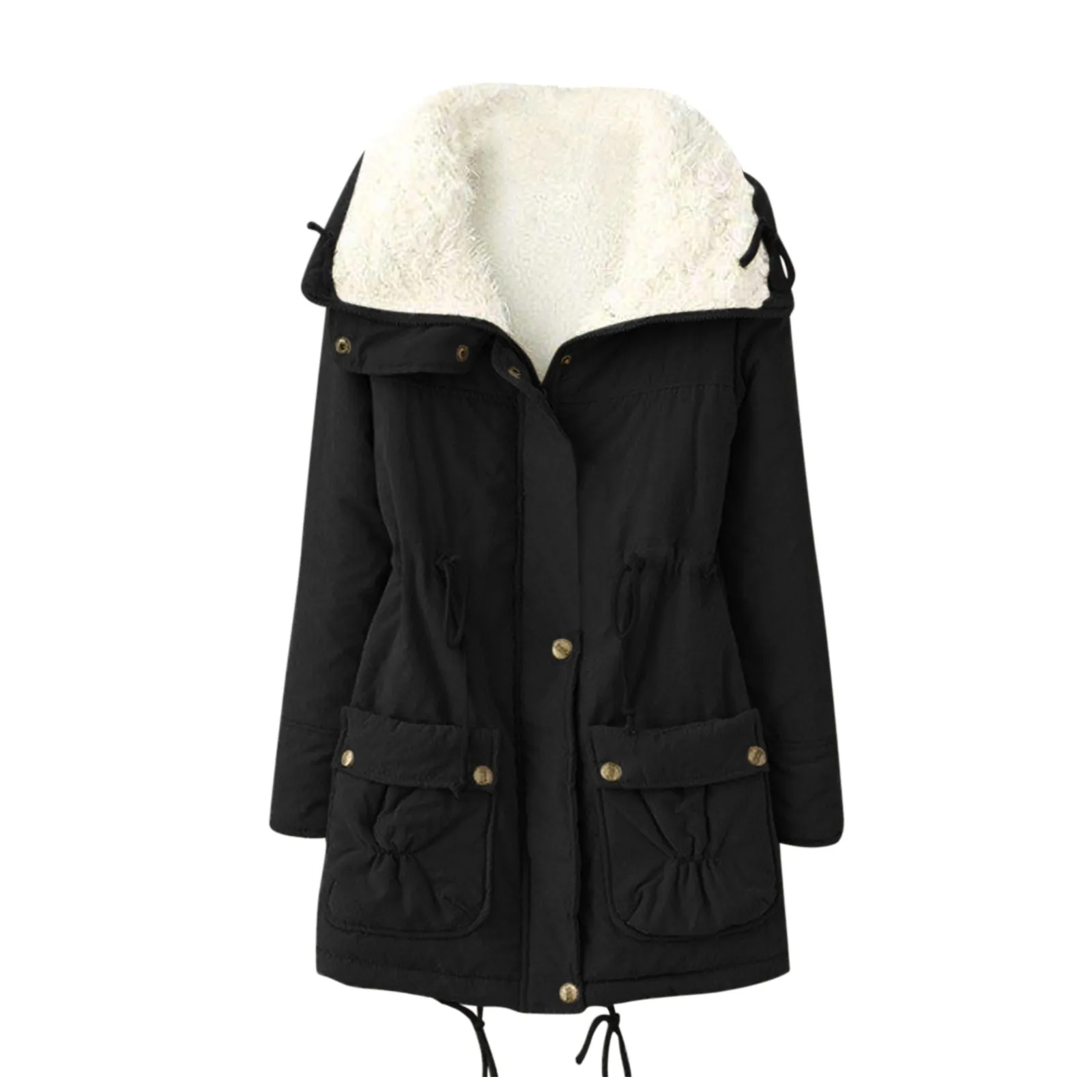 #Winter Women Warm And Velvet Waist Tooling Jacket Lapel Coat Long-sleeved Top Coat Cotton Jacket Puffer Jacket куртка женская