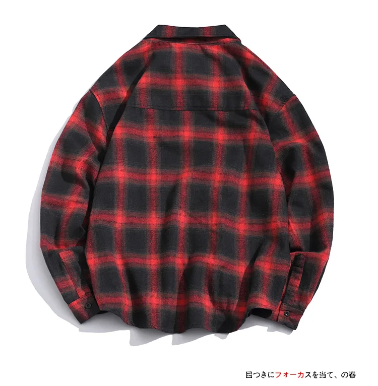 Liketkit Men's New Casual Shirts Male Plaid Long Sleeve Harajuku Oversize Shirts Men Korean Couples Japanese Streetwear 5XL