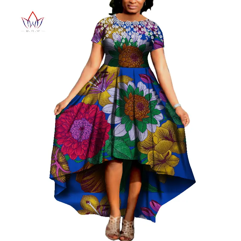 Африканское женское платье с круглым вырезом, африканская традиционная одежда, хлопок, короткий рукав, ткань, Африканский принт, платье, большой размер, натуральный WY3665 - Цвет: 1