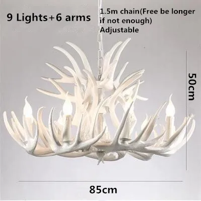 9 Lights 6 arm White Люстра из смолы с рогом оленя для гостиной, спальни, отеля, рога, светодиодный светильник, лофт, винтажная ретро люстра, освещение - Цвет абажура: 9 Lights 6 arm White