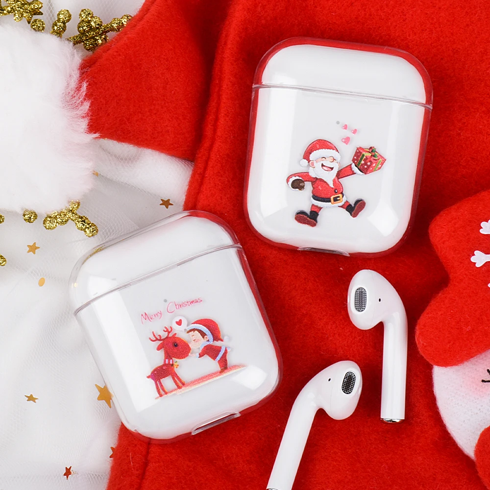 Merry Christmas беспроводные кожухи головных телефонов для Airpods 2-й прозрачный жесткий чехол для ПК AirPods 1 Air Pods 2 зарядная Коробка Чехол