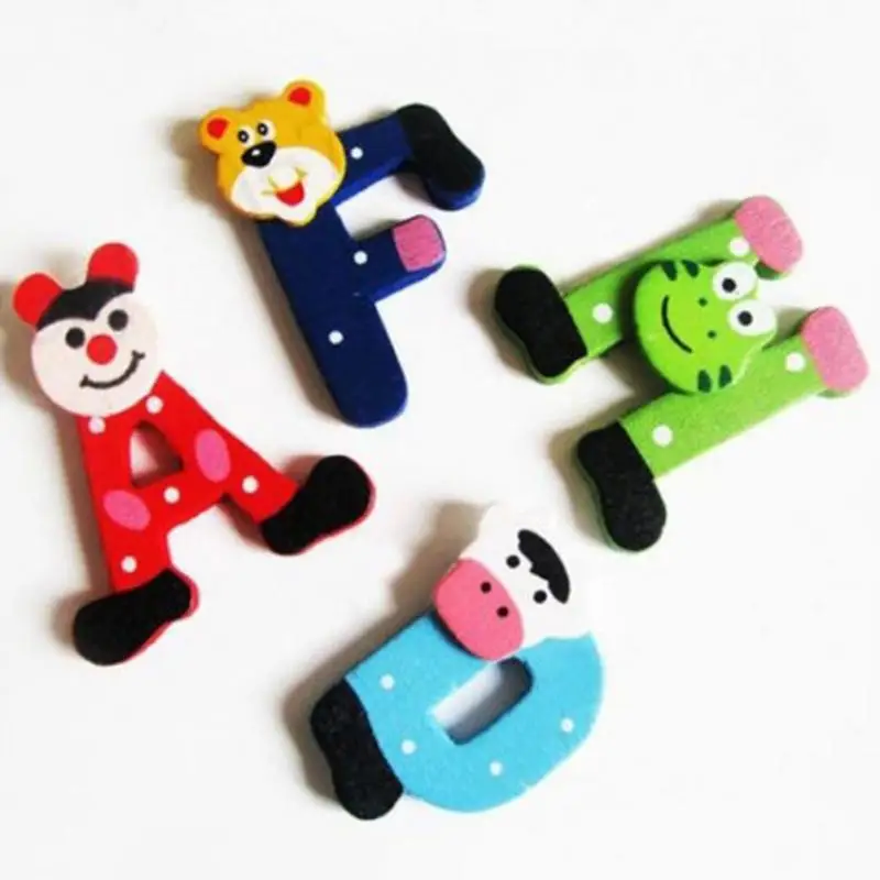 

26Pcs/set Wooden Cartoon Alphabet Magnetism Refrigerator alphabet A-Z Magnet Stick Adhesive Back Magnet Stick Education Xmas
