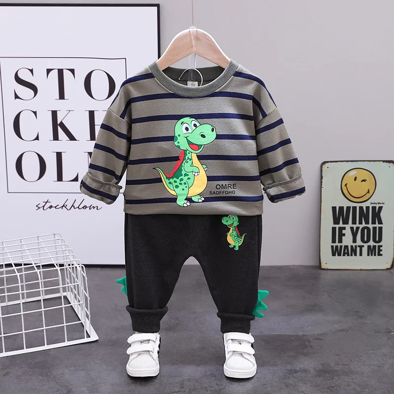 

Children's Clothes 2020 Autumn Winter Boys Girls Long-sleeved O-neck Cartoon dinosaur Clothes 1-4Y Baby T-shirts Pants 2Pcs/Set