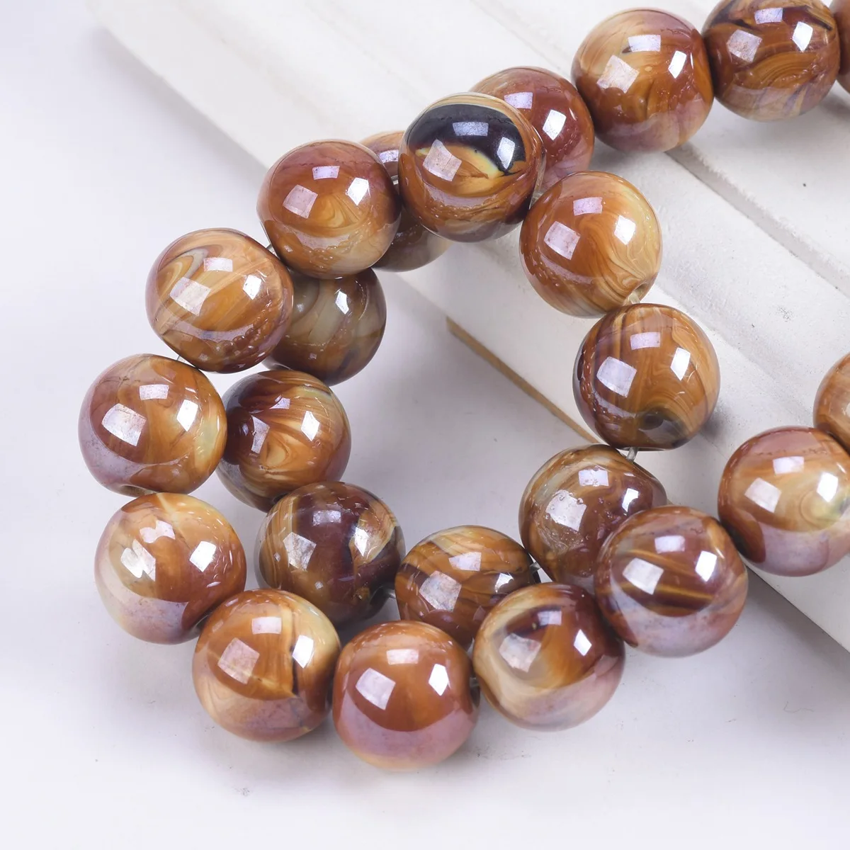 

10pcs Round 13mm Imitated Brown Stone Loose Beads for Jewelry Making DIY Crafts Findings