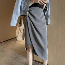 SexeMara/Новинка года; сезон осень; плиссированная юбка с неровным подолом; однотонная женская модная свободная Юбка До Колена; CSK013