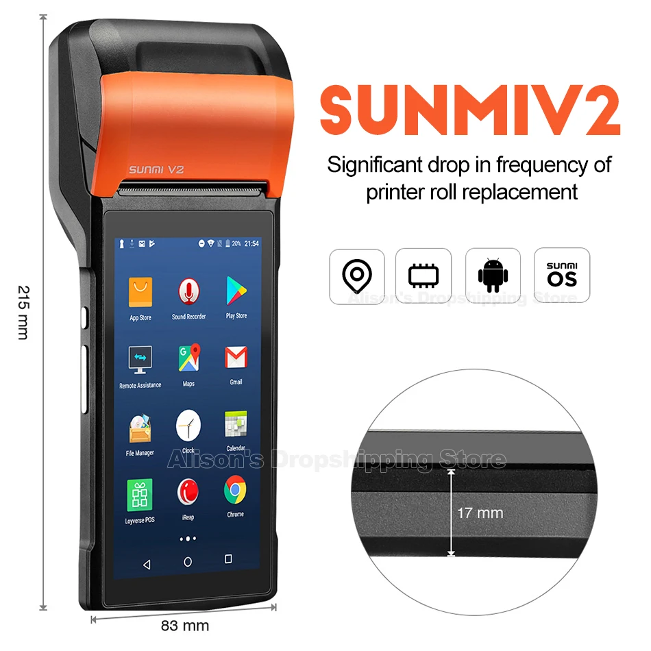 

Sunmi V2 4G Android Handheld POS PDA Terminal With Bluetooth Thermal Receipt Bill Printer 58mm WIfi Mobile POS Devices GZPDA09