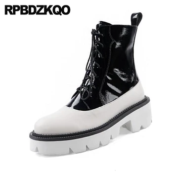 

patent leather shoes combat military muffin lace up white platform boots women booties 10 british army flatform ankle big size