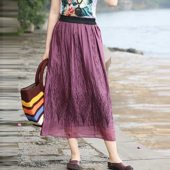 

2020 Summer Casual Retro Vintage Original Tencel Linen Skirt Loose Plus Large Size Business Temperament Mid-length Skirt Womens