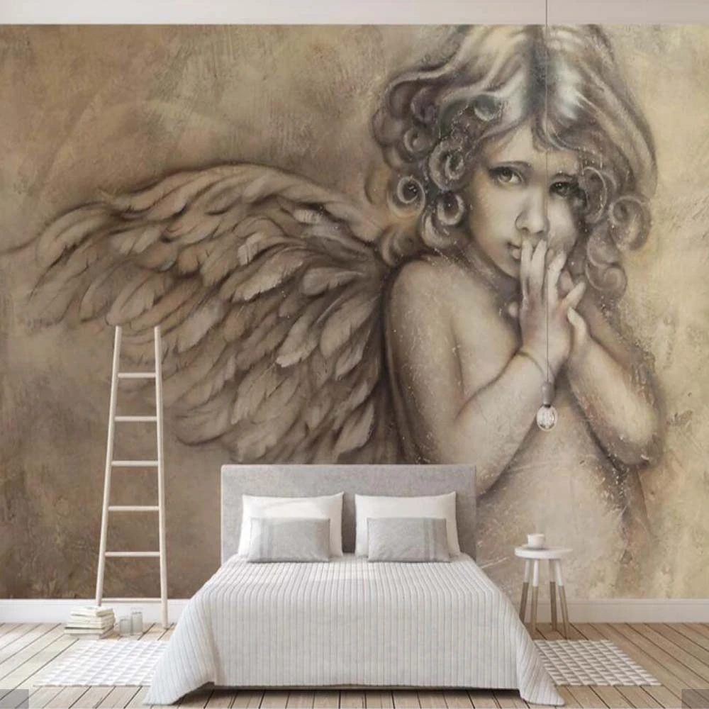 天使壁紙人気壁の壁画リビングルームの壁の芸術家の装飾高品質のキャンバス質感壁紙 Wallpapers Aliexpress