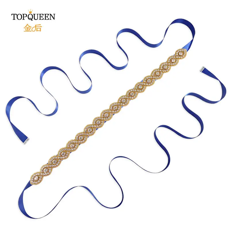 Royal blue TOPQUEEN S28-G пояс ручной работы с золотыми бусинами Стразы с золотыми бриллиантами свадебный пояс для свадебного платья свадебные украшения Быстрая - Цвет: Royal blue