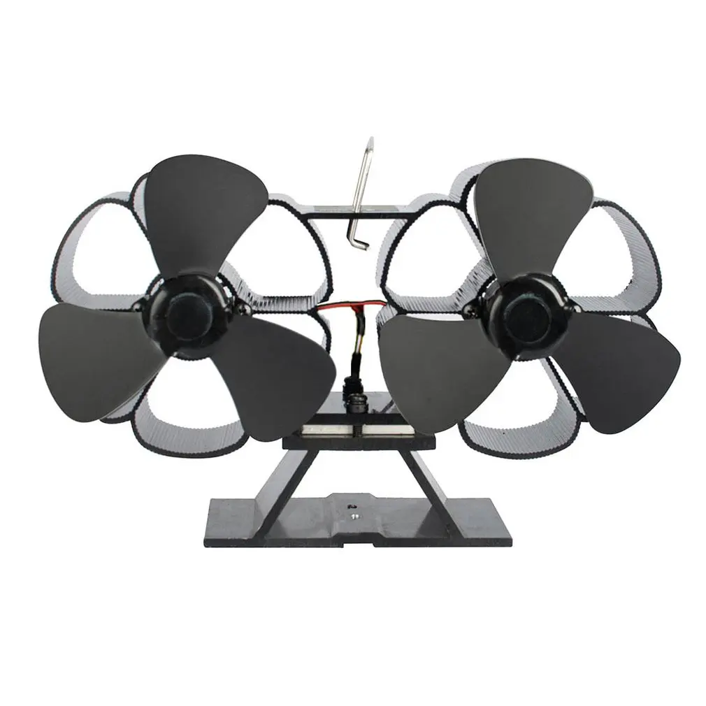 black 6 Blades Двухконфорочный вентилятор для камина, дровяная горелка, двухконфорочная тепловая мощность, экологический вентилятор для камина, тепловая мощность вентилятора - Цвет: black 6 Blades