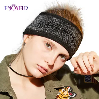 

ENJOYFUR Fashion Rhinestones Winter Headband Female Cashmere Knitted Hair Accessories For Women Wide Warm Ladies Headwear