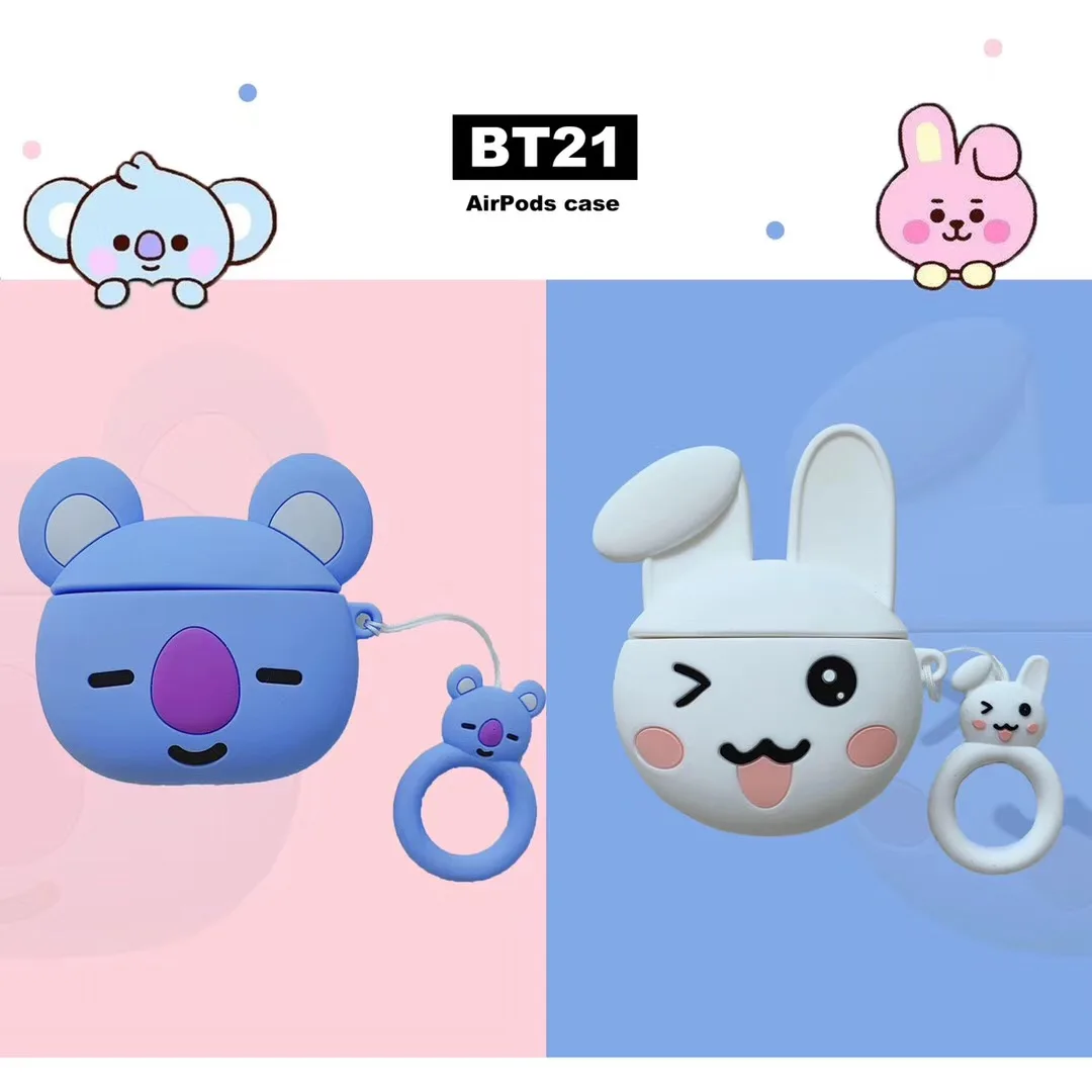 3D Забавный отскок BT21 Кролик Пластиковые корпусы гарнитурные для Apple Airpods 1/2 прекрасный силиконовый защитный чехол для наушников Аксессуары