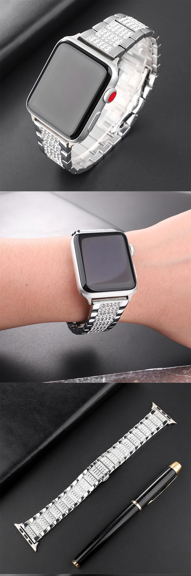 Ремешок для умных часов Apple Watch 44 мм 42 мм 40 мм 38 мм ремешок из нержавеющей стали с бриллиантами для часов Apple модный стальной ремешок