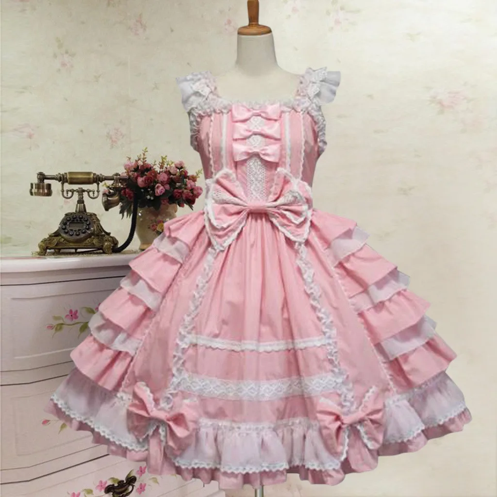 Модное винтажное готическое платье для женщин, Kawaii, с бантом и воланом, с длинным рукавом, в стиле пэчворк, косплей, платье для вечеринки, vestidos Sukienki ropa mujer