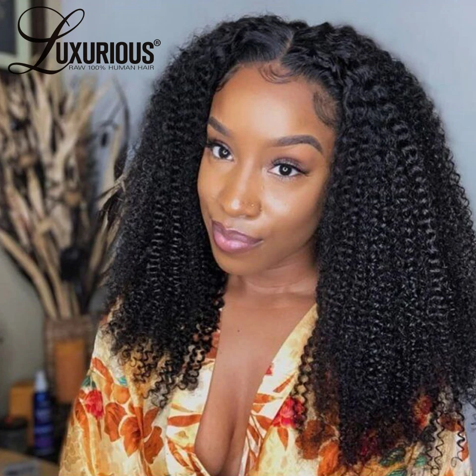 180% densité mongole cheveux Afro crépus bouclés perruque avec Bang Lace Front perruques de cheveux humains pré plumés pour les femmes noires blanchies noeuds