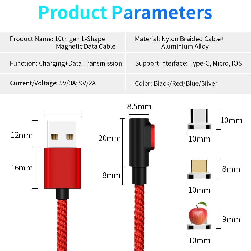 3 в 1 3A Магнитный Micro USB кабель для iPhone type C локоть USB кабель зарядный провод для Samsung