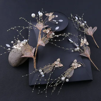 

2020 Newest Handmade Beaded Wedding Hair Hairpins Clips Rose Gold Leaf Bridal Hair Jewelry Accessories
