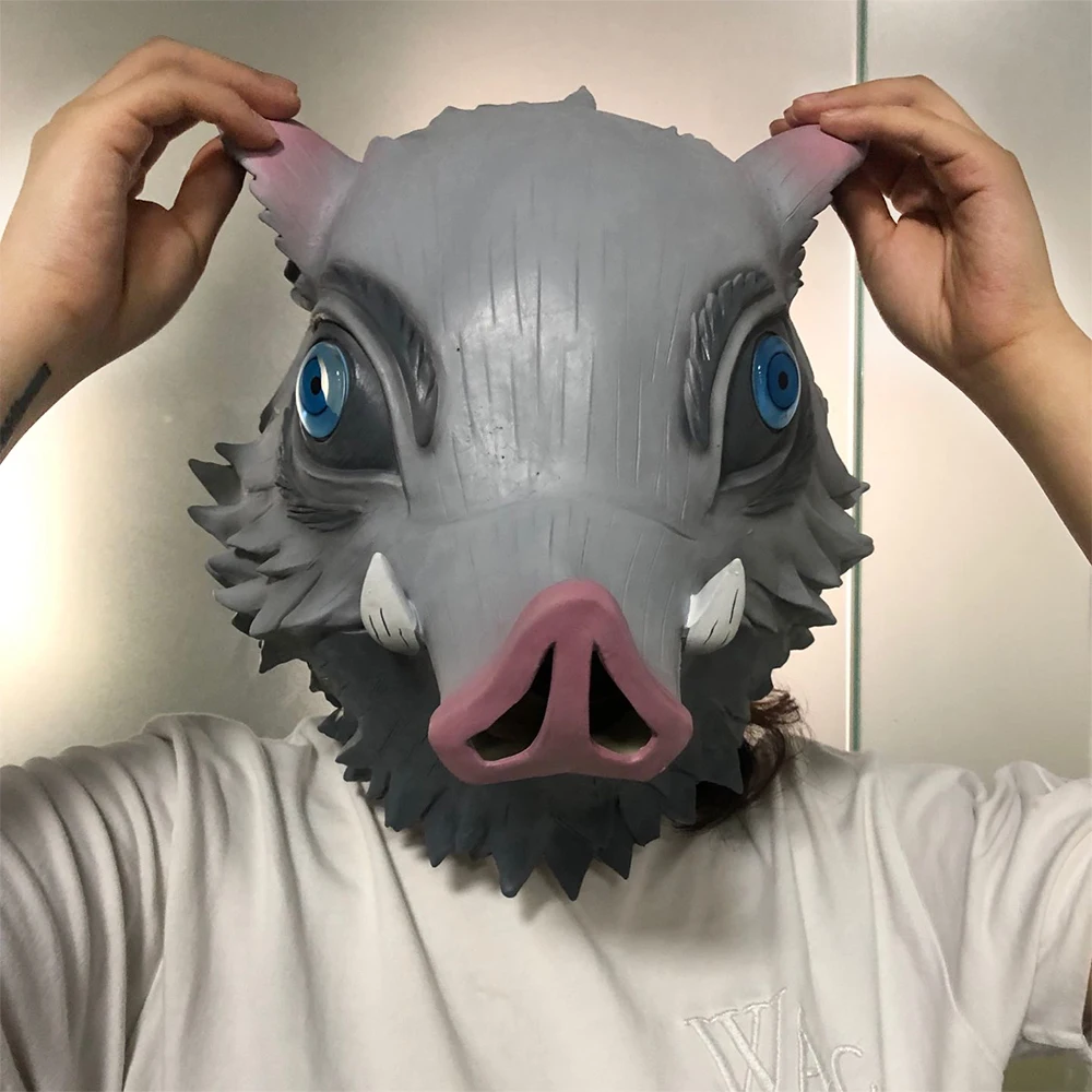 Аниме Demon Slayer: Kimetsu no Yaiba Косплей Маска хашибира Inosuke маска Дикая Свинья с 3D эффектом глаза латексная маска для взрослых на Хэллоуин