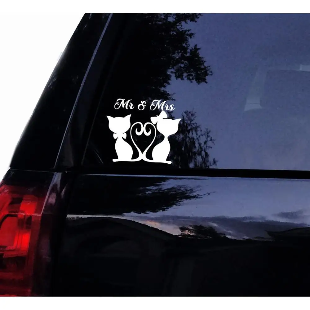

5 White Tshirt Rocket Mr and Mrs Cat Silhouette Decal Vinyl Car Decal Laptop Decal Window Sticker