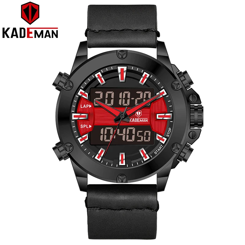 K806-B-RE-B KADEMAN мужские часы Роскошные спортивные часы модные мужские военные наручные 3ATM Повседневный Кожаный ремешок Relogio Masculino K806 - Цвет: K806-B-RE-B
