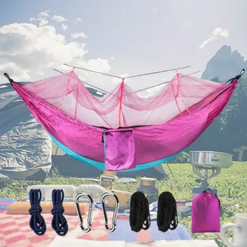 

Camping Hammock with Mosquito 1-2 Person Net Garden Hanging Bed Strong Bearing Tree Tent Swing Sleeping Lazy Bag Portable Chair