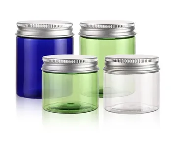 

food container 30ml 50ml 100ml 120ml 200ml 250ml 300ml 500ml clear PET plastic candy jar with aluminum cap for Food Storge