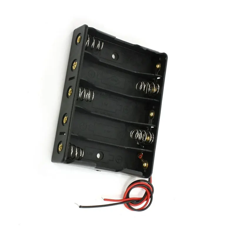 

5 x 1.5V AA Battery Slot Holder Case Box Wire Black OUJ99