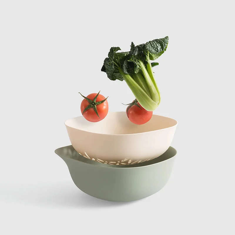 Double-drain Basket Washing Vegetables Blue Environmental Protection Materials Fruit and Vegetable Baskets Kitchen Supplies