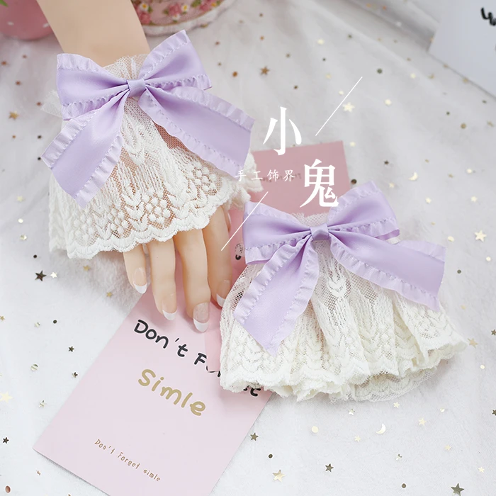 Light purple pair Ручной работы белый кружевной бант Цветок Свадьба Лолита нарукавник может взять астрологию кошка мечта обратно в Версаль ручка в форме ангела - Цвет: Light purple pair