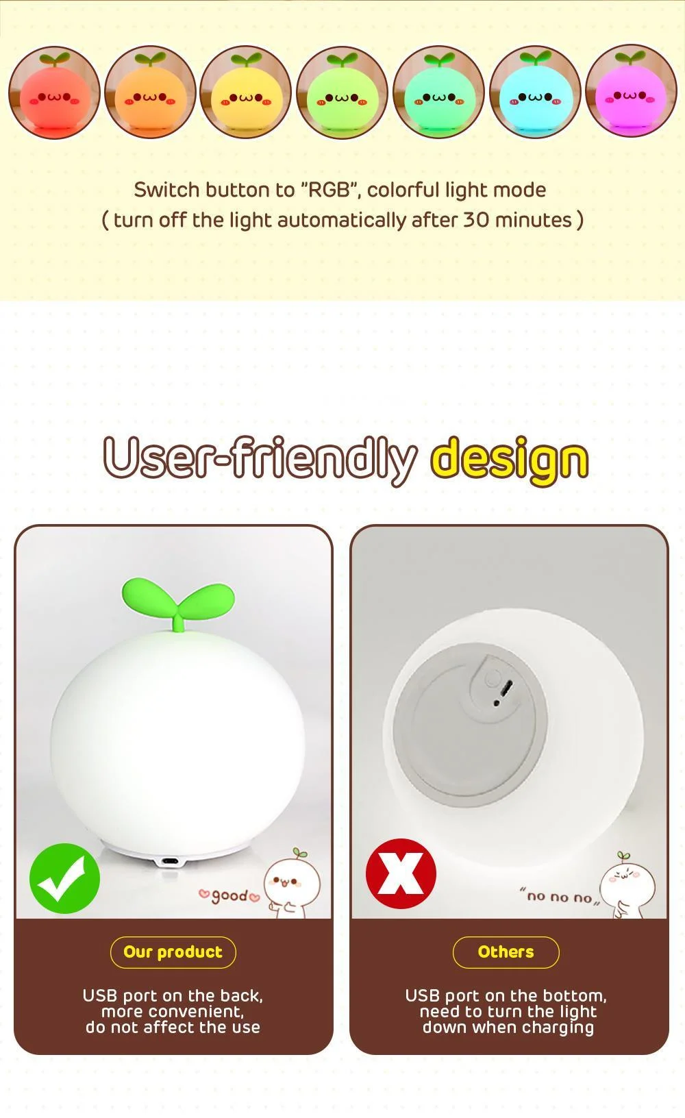 Noturna com Sensor de Toque de Silicone Horas de Trabalho para Crianças Usb de Led Lâmpada Macio Mah 8 Noturna Bonita Luz 5v 1200 6 sensor de toque, de silicone macio, 5v,