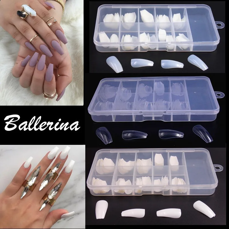 

100Pcs Transparent/Natural Ballerina Nail Art Tips False Coffin Nails Art Tips Flat Shape Full Cover Manicure Fake Nail Tips