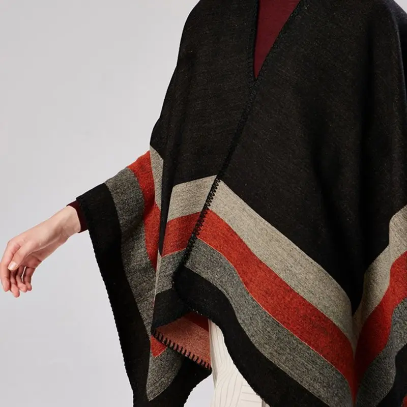 Bohoartist Осень Женская мода полосатый шарфы с имитацией под кашемир женский Boho накидка Топы