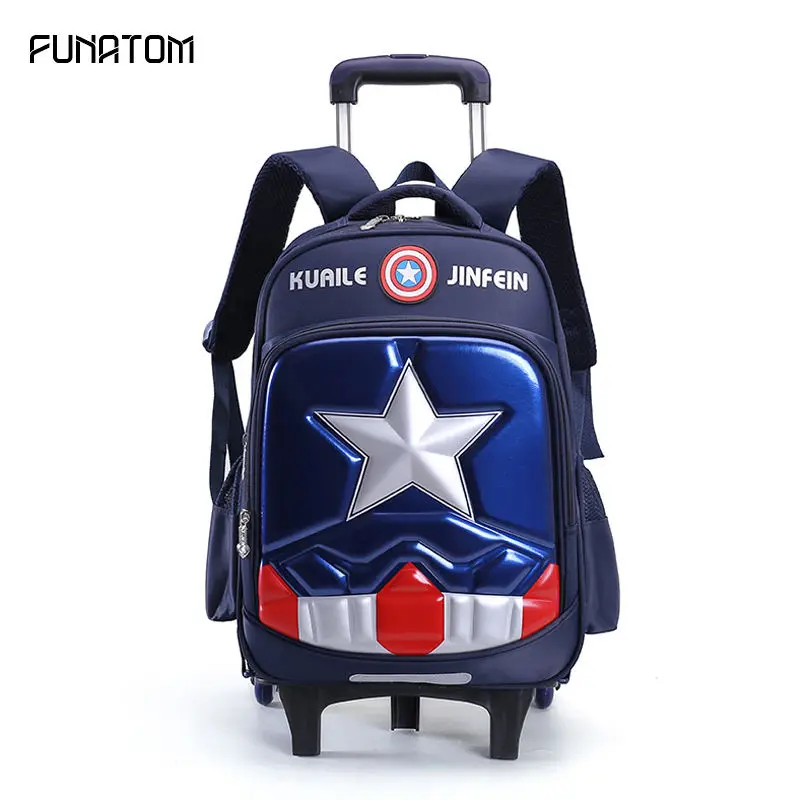 

School Backpack Trolley 6 Wheeles Bag Captain Upstair Waterproof Wheeled Children School Bag with Wheels Girls Kids Luggage