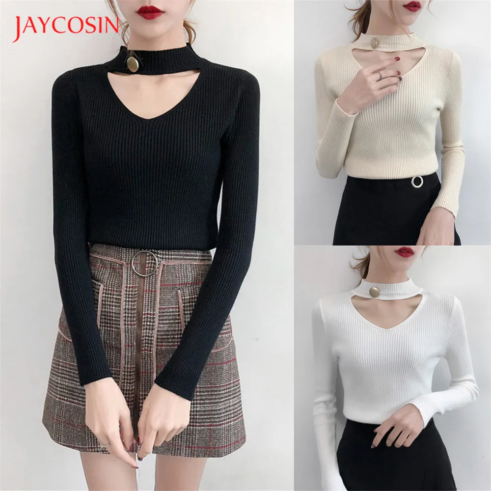 Joycosin, зимний теплый женский свитер, Повседневный, модный, вязанный, с v-образным вырезом, с секвенцией, сексуальный, для ночного клуба, с длинным рукавом, женский свитер